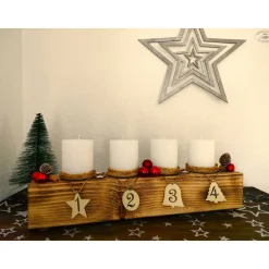 Adventsbalken aus Holz mit roten Kerzen / Adventskranz / Adventsgesteck / Adventsdeko / Adventsschmuck / Weihnachtsdeko