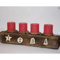 Adventsbalken aus Holz mit roten Kerzen / Adventskranz / Adventsgesteck / Adventsdeko / Adventsschmuck / Weihnachtsdeko