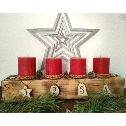 Adventsbalken aus Holz mit roten Kerzen / Adventskranz / Adventsgesteck / Adventsdeko / Adventsschmuck / Weihnachtsdeko