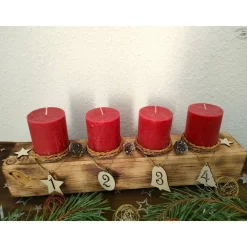 Adventsbalken aus Holz mit roten Kerzen / Adventskranz / Adventsgesteck / Adventsdeko / Adventsschmuck / Weihnachtsdeko