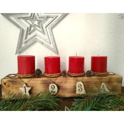 Adventsbalken aus Holz mit roten Kerzen / Adventskranz / Adventsgesteck / Adventsdeko / Adventsschmuck / Weihnachtsdeko