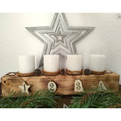 Adventsbalken aus Holz mit weißen Kerzen / Adventsgesteck / Adventsdeko
