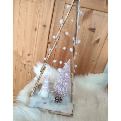 Adventsdeko Holztanne geschmückt Wichtel mit LED Beleuchtung 22x40cm rosa