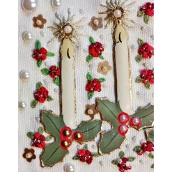 Adventsdekoration aus Holz & Leinen handgemacht– Adventskerzen aus Emaille mit Stickerei und Perlen zum Aufhängen