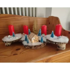 Adventsgesteck auf Baumscheibe, Landschaft, rot, 50x27x25cm