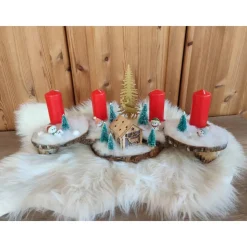 Adventsgesteck auf Baumscheibe, Landschaft, rot, 50x27x25cm