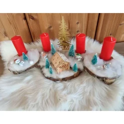 Adventsgesteck auf Baumscheibe, Landschaft, rot, 50x27x25cm