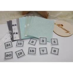 Adventskalender / Säckchen zum befüllen / Stoffsäckchen mit Zahlen mint grau