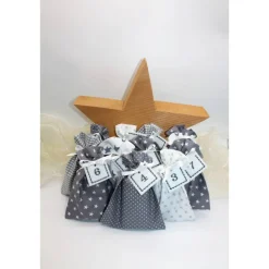 Adventskalender / Säckchen zum Befüllen / Stoffsäckchen mit Zahlen grau weiß