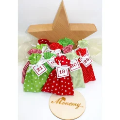 Adventskalender / Säckchen zum befüllen / Stoffsäckchen mit Zahlen rot grün