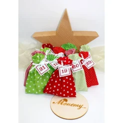 Adventskalender / Säckchen zum befüllen / Stoffsäckchen mit Zahlen rot grün
