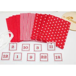 Adventskalender / Säckchen zum befüllen / Stoffsäckchen mit Zahlen rot weiß