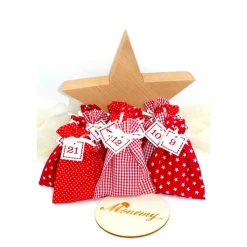 Adventskalender / Säckchen zum befüllen / Stoffsäckchen mit Zahlen rot weiß