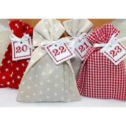 Adventskalender / Säckchen zum befüllen / Stoffsäckchen mit Zahlen rot beige