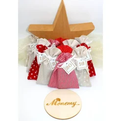 Adventskalender / Säckchen zum befüllen / Stoffsäckchen mit Zahlen rot beige