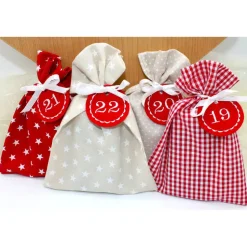 Adventskalender / Säckchen zum befüllen / Stoffsäckchen mit Zahlen rot beige