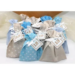 Adventskalender / Säckchen zum Befüllen / Stoffsäckchen mit Zahlen creme beige hellblau