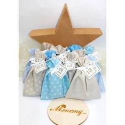 Adventskalender / Säckchen zum Befüllen / Stoffsäckchen mit Zahlen creme beige hellblau