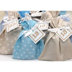 Adventskalender / Säckchen zum Befüllen / Stoffsäckchen mit Zahlen creme beige hellblau