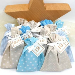 Adventskalender / Säckchen zum Befüllen / Stoffsäckchen mit Zahlen creme beige hellblau