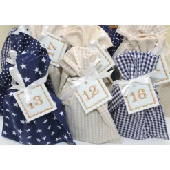 Adventskalender / Säckchen zum befüllen / Stoffsäckchen mit Zahlen dunkelblau beige