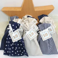 Adventskalender / Säckchen zum befüllen / Stoffsäckchen mit Zahlen dunkelblau beige