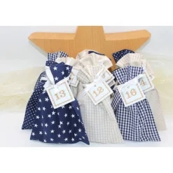 Adventskalender / Säckchen zum befüllen / Stoffsäckchen mit Zahlen dunkelblau beige