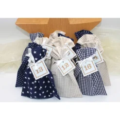 Adventskalender / Säckchen zum befüllen / Stoffsäckchen mit Zahlen dunkelblau beige