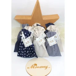 Adventskalender / Säckchen zum befüllen / Stoffsäckchen mit Zahlen dunkelblau beige