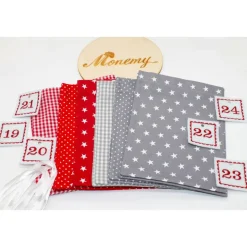 Adventskalender / Säckchen zum befüllen / Stoffsäckchen mit Zahlen rot grau