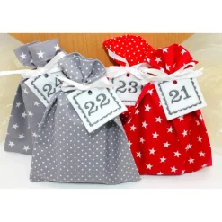 Adventskalender / Säckchen zum befüllen / Stoffsäckchen mit Zahlen rot grau