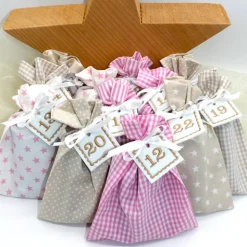 Adventskalender / Säckchen zum Befüllen / Stoffsäckchen mit Zahlen creme beige rosa