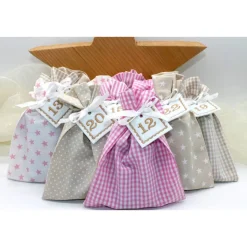 Adventskalender / Säckchen zum Befüllen / Stoffsäckchen mit Zahlen creme beige rosa