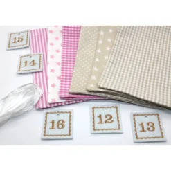 Adventskalender / Säckchen zum Befüllen / Stoffsäckchen mit Zahlen creme beige rosa