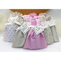 Adventskalender / Säckchen zum Befüllen / Stoffsäckchen mit Zahlen creme beige rosa