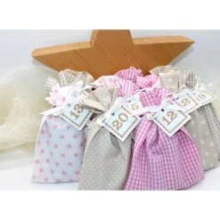 Adventskalender / Säckchen zum Befüllen / Stoffsäckchen mit Zahlen creme beige rosa