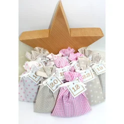Adventskalender / Säckchen zum Befüllen / Stoffsäckchen mit Zahlen creme beige rosa