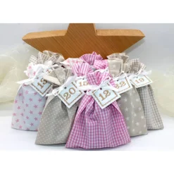 Adventskalender / Säckchen zum Befüllen / Stoffsäckchen mit Zahlen creme beige rosa