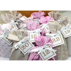Adventskalender / Säckchen zum Befüllen / Stoffsäckchen mit Zahlen creme beige rosa