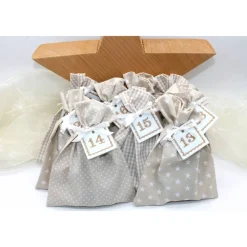Adventskalender / Säckchen zum befüllen / Stoffsäckchen mit Zahlen beige creme weiß