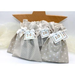 Adventskalender / Säckchen zum befüllen / Stoffsäckchen mit Zahlen beige creme weiß