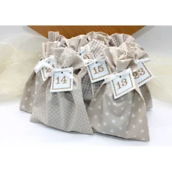 Adventskalender / Säckchen zum befüllen / Stoffsäckchen mit Zahlen beige creme weiß