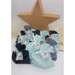 Adventskalender / Säckchen zum befüllen / Stoffsäckchen mit Zahlen mint dunkelblau