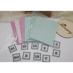 Adventskalender / Säckchen zum befüllen / Stoffsäckchen mit Zahlen mint rosa