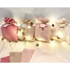 Adventskalender aus Musselin, für Mädchen, XXL Säckchen aus Stoff zum Befüllen, wieder verwendbar