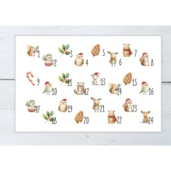 Adventskalender Beutel 24 Stück – Baumwollbeutel mit Waldtieren, OEKO-TEX, 10×14