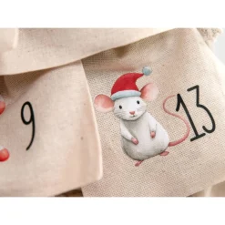 Adventskalender Beutel 24 Stück – Baumwollbeutel mit Waldtieren, OEKO-TEX, 10×14