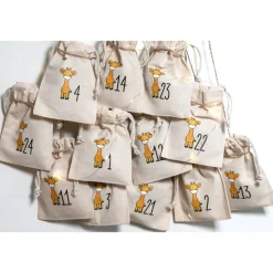 Adventskalender Beutel 24 Stück – Giraffe | 100% Baumwolle OEKO-TEX, 10×14/15×20 cm, wiederverwendbar (auch als Mix)