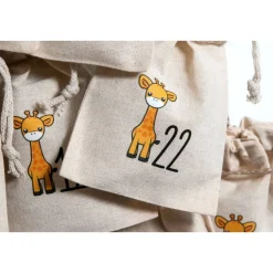Adventskalender Beutel 24 Stück – Giraffe | 100% Baumwolle OEKO-TEX, 10×14/15×20 cm, wiederverwendbar (auch als Mix)