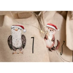 Adventskalender Beutel 24 Stück – Baumwollbeutel mit Weihnachtstieren, OEKO-TEX, klein/groß/Mix, wiederverwendbar
